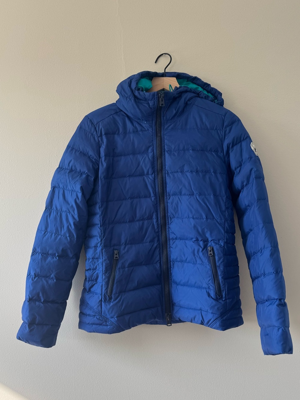 American Eagle 2012 Puffer Jacket Coat Large Blue Down Filler Zip Trendy Hooded